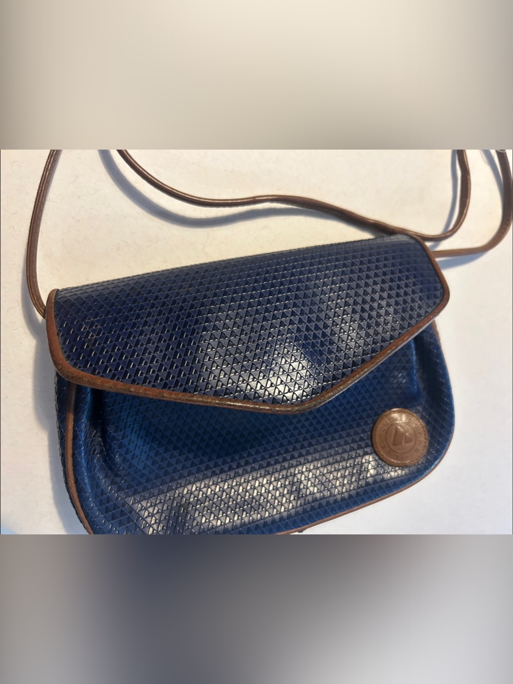 Liz Claiborne Navy Blue Crossbody Bag with Brown Trim